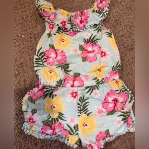 Little Me Floral Romper with Pink and Yellow Accents